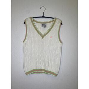 Lilly Pulitzer White Cable Knit Sweater Vest V-Neck EUC Sz S Cotton Pullover